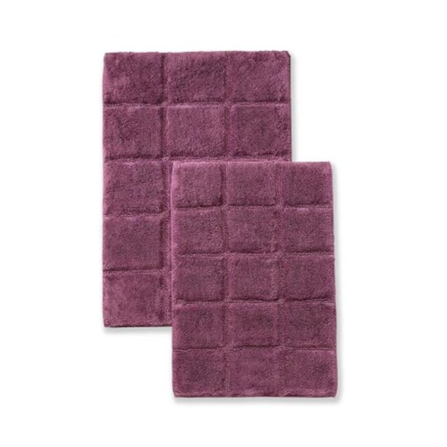 Superior BATHRUG-CH2PC-PL Ensemble de Tapis de Bain en Coton à Carreaux - Prune, 2 Pcs