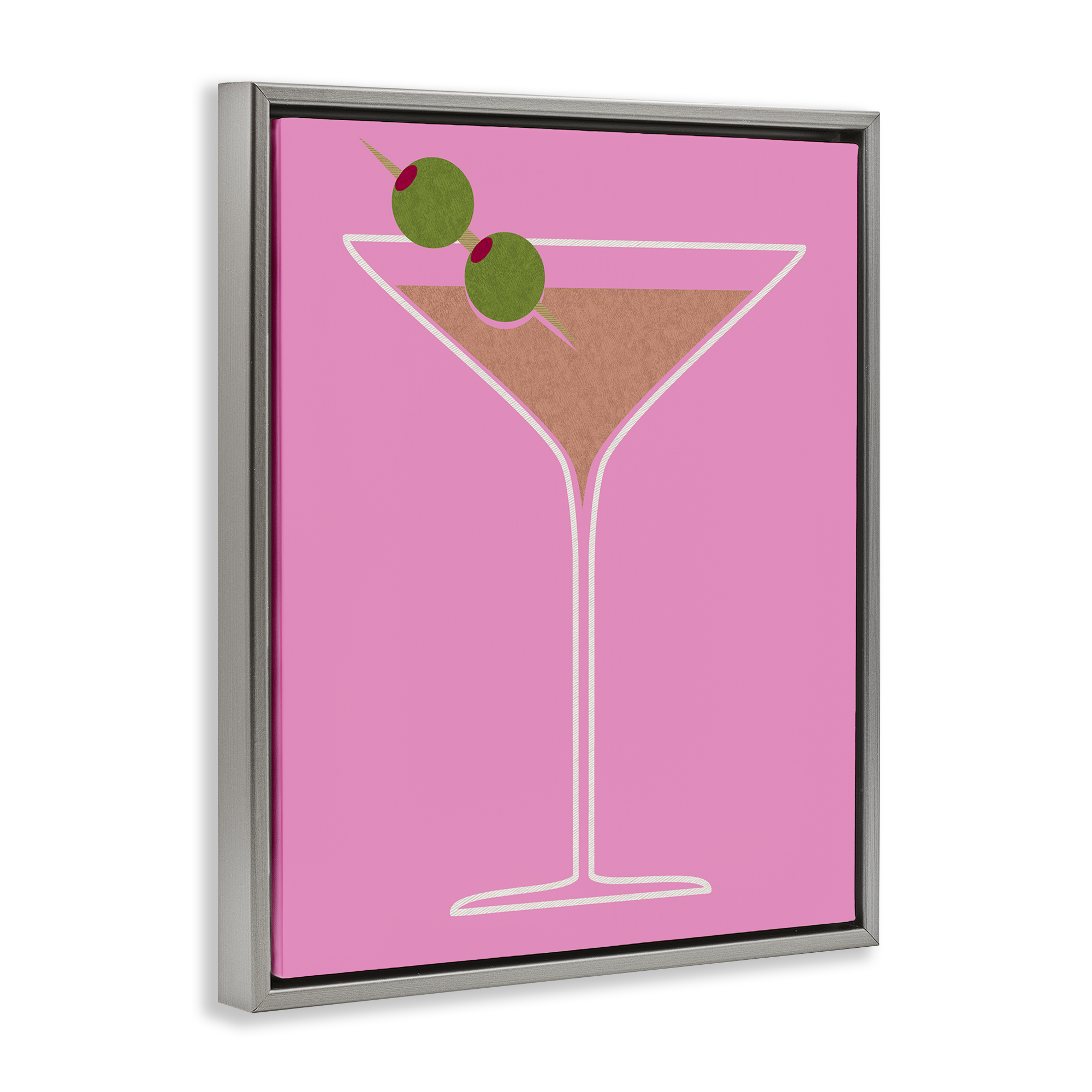 Stupell Industries Dirty Martini on Pink Food & Beverage Painting Gray Floater Framed Art Print Wall Art, 25 x 31