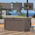 thumbnail image 3 of Patiowell 120 Gallon Large Deck Box, Outdoor Lockable Storage Box for Gardening Tools, Waterproof Deck Box for Patio Furniture, Brown, 3 of 7