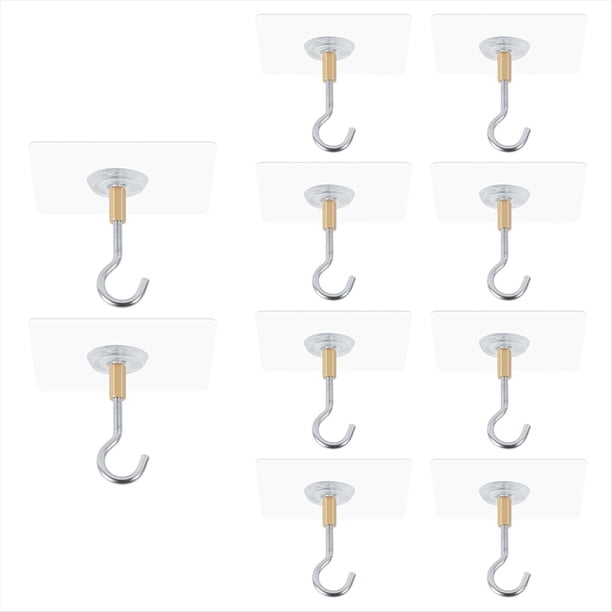 Paquete de 10 ganchos adhesivos de techo con velcro, soportan hasta 5 kg de carga y son ideales para colgar plantas y luces.
