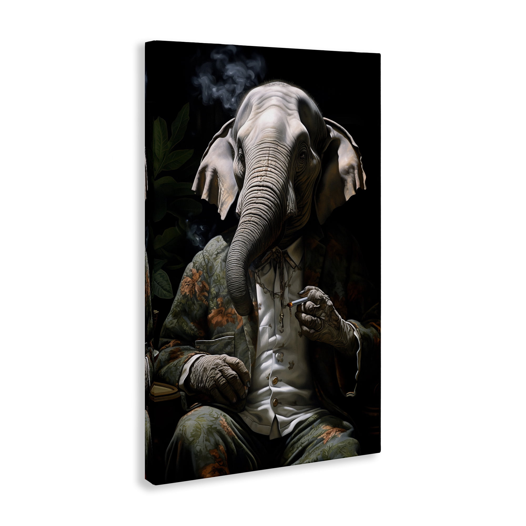 Stupell Industries Elephant Smoking Cigarette Novelty Painting Gallery Wrapped Canvas Art Print Wall Art, 20 x 30