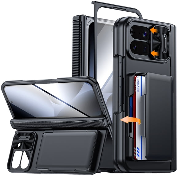 Oupeigar Google Pixel 10 Pro Fold Phone Case,with RFID Blocking Card Holder,Hidden Kickstand,Screen Protector,Shockproof Design Phone Case-Black