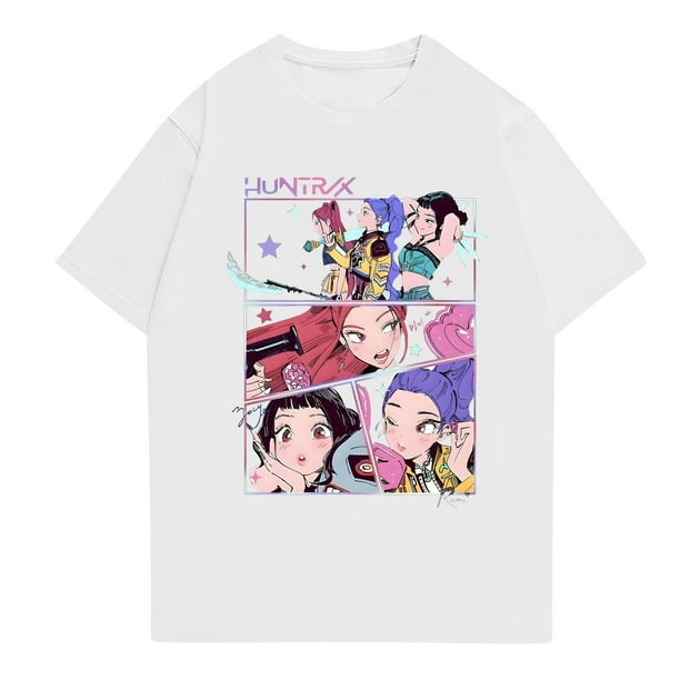 Pop cazadora para niña Graphic Round-Neck Short Sleeve T Shirt For Kids Youth Fashion Tee With Cartoon Print Design Soft Blend Top For Children (White)