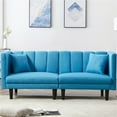 thumbnail image 1 of Couch and Sofa, Twin Fabric Sofa Sleeper Bed with Armrest, Convertible Futon Couches and Sofas w/Two Pillows, Small Spaces Recliner Couch Living Room Furniture Loveseat Sofa, Blue, LL186, 1 of 10