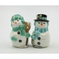 thumbnail image 2 of Ceramic Snowman Salt and Pepper Shakers Blue Green, 2 of 3