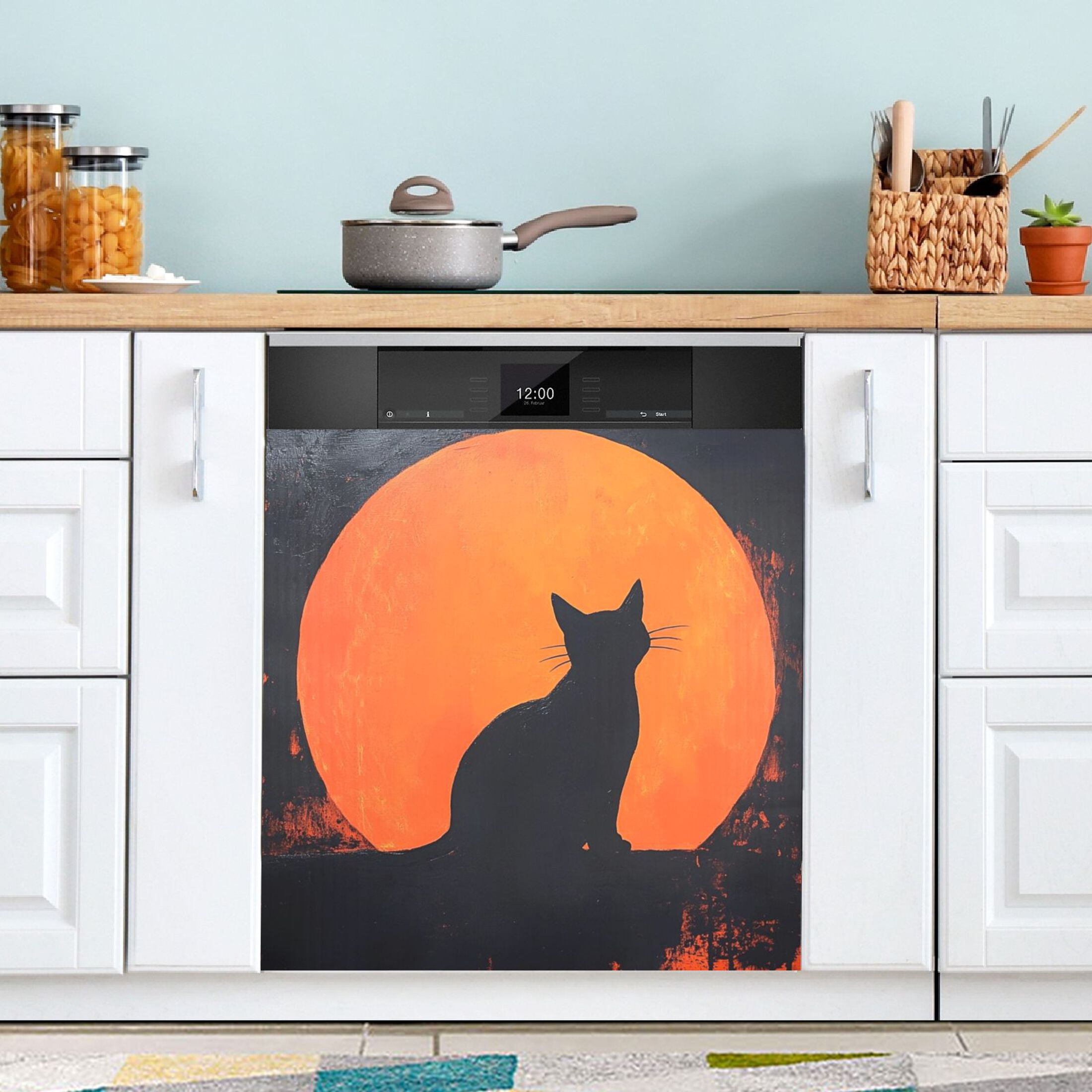 Dishwasher Magnetic Sticker 23x26 Inch Refrigerator Magnetic Sticker Washing Machine Magnetic Sticker Kitchen Panel Magnetic Sticker Home Decor Red Moon Cat
