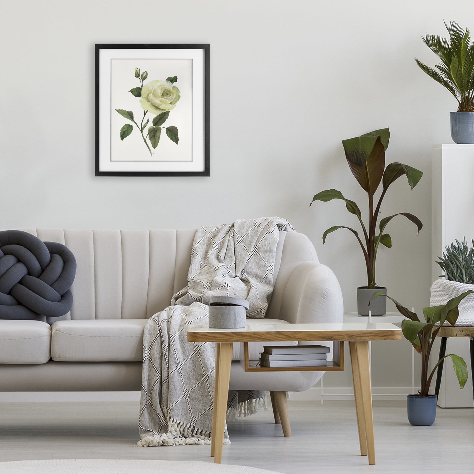 Stupell Industries Cream Garden Rose with Buds Black Framed Print Under Glass, design by Nan