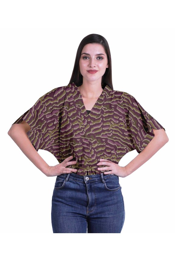 Wrap Tops For Women Printed Elastic Waist Boxy Sleeve Casual Wrap Blouse