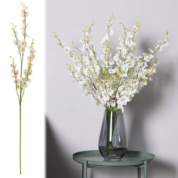 ZTTD Orchids Artificial Flowers, 1 Bunches Fake Silk Flowers for Decoration, Long Stem Artificial Flowers for Tall Vase Home Decor Indoor - White