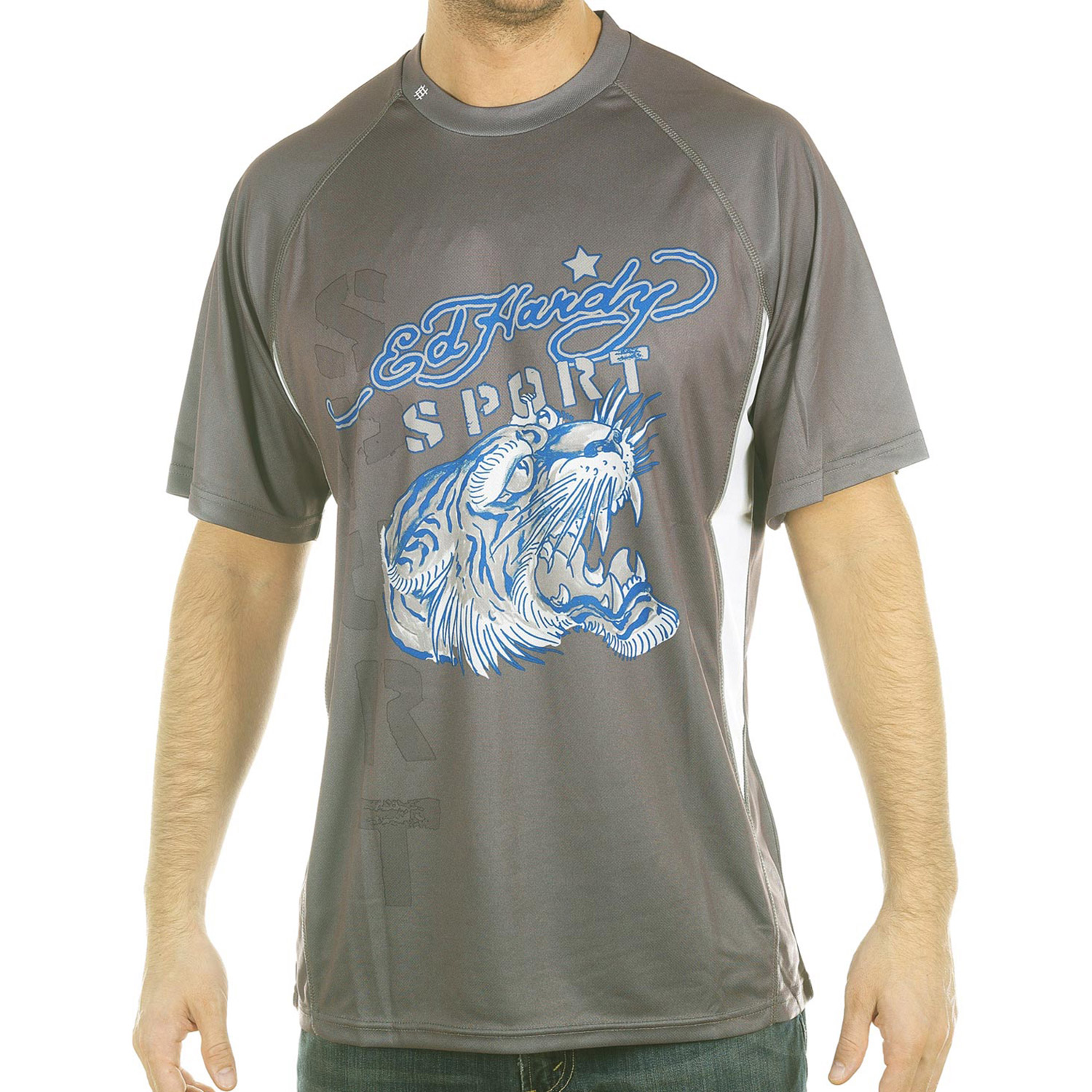Ed Hardy Mens Tiger Roar Mesh Crew Tee 