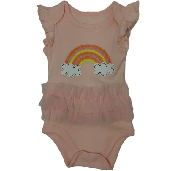 Infant Girls Single Peach Rainbow Ruffle Romper Glitter Baby Bodysuit