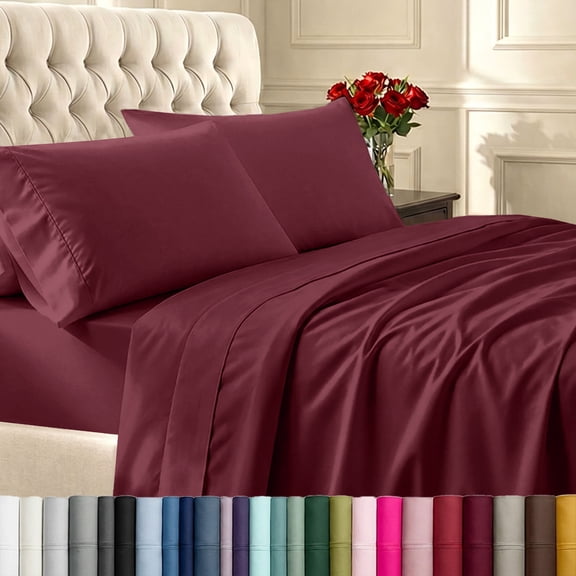 California Design Den 400 Thread Count 100% Cotton Sateen Twin XL Sheet Set - Burgundy Red