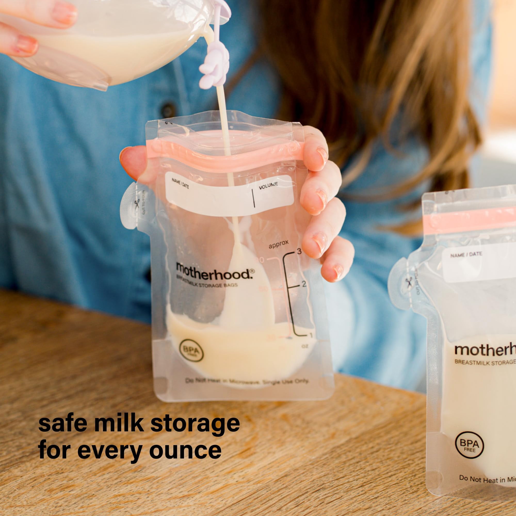 Motherhood Maternity Breastmilk Storage Bags 3 oz – Pre Sterilized Milk Storage Bags with Double Zipper Seal, Leak Resistant, Freezer Safe, BPA & BPS Free