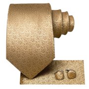Hi-Tie Gold Silk Ties for Men with Pocket Square and Cufflinks Set Formal Business