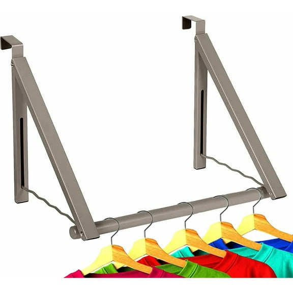 TEAFIRST Over the Door Hook & Clothes Drying Rack,  Storage Collapsible Metal Satin Nickel