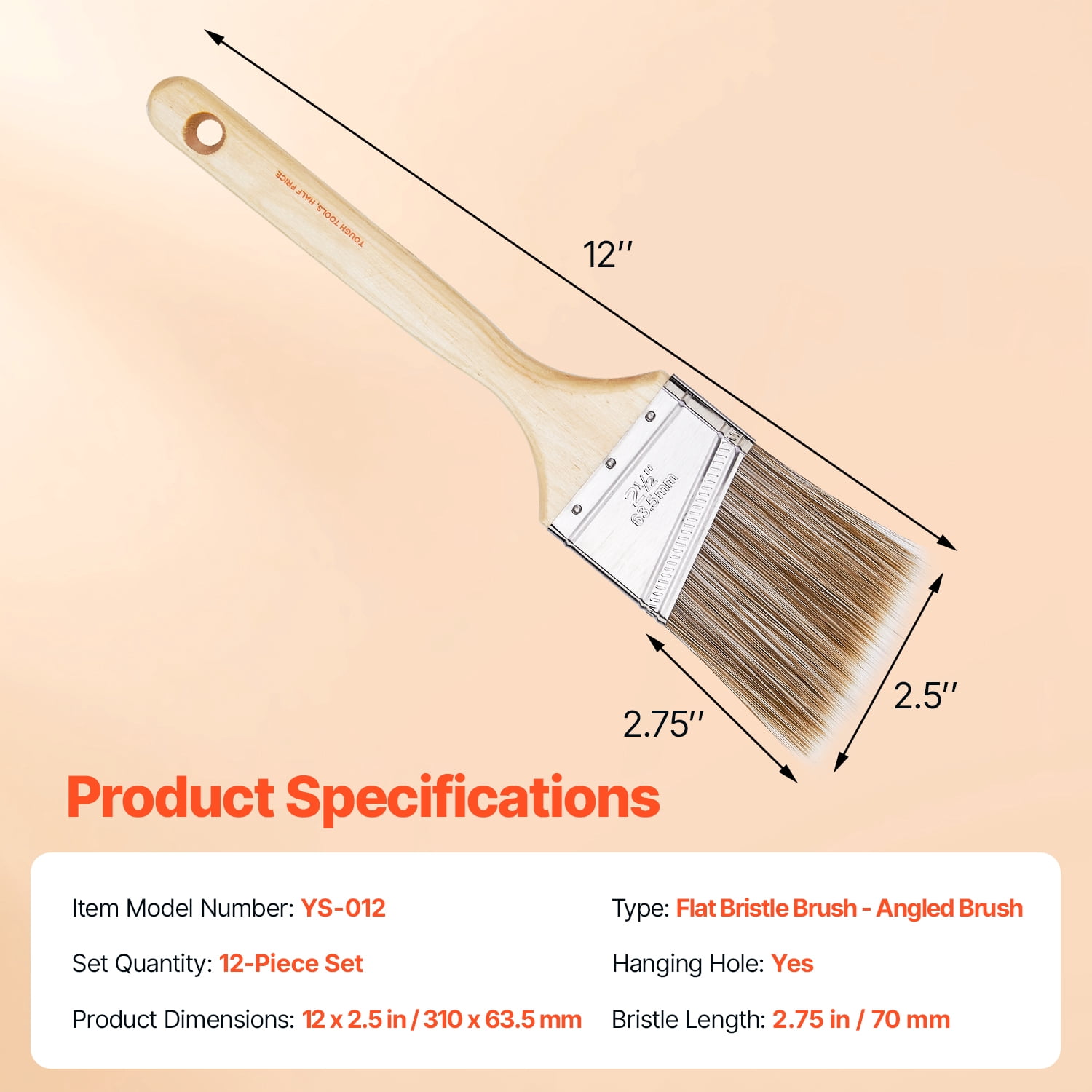 KFFKFF Painting Tools, Set of 12 Angled Paint Brushes, Crafted Wood Grip, Suitable for All Latex & Oil Paints, Stains, Ideal for Cabinets, Walls, Fences, Indoor & Outdoor Application