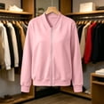 thumbnail image 5 of Edvintorg Women's Sweatshirt Crew Neck Long Sleeve Casual Loose Zip Up Tops with Pockets Womens Clothing Pink L, 5 of 7