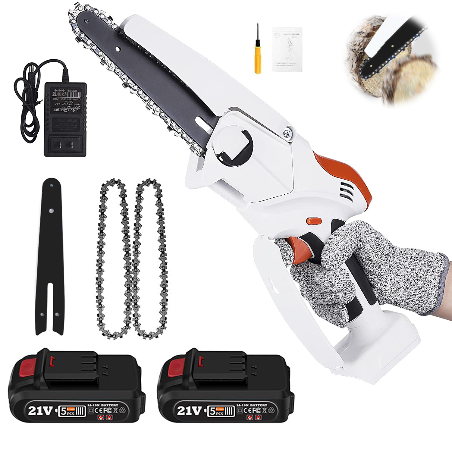 Autolock 6Inch Mini Chainsaw Cordless with 2 Battery 2 Chain, Electric