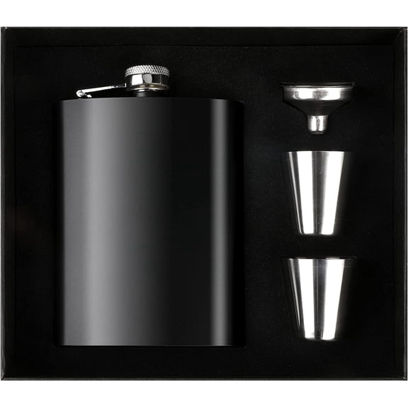 FLONOZZ 8oz Hip Flask Set Stainless Steel Whisky Hip Flask Gift Box with 1 Funnel and 2 Cups