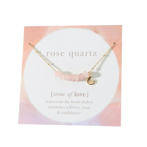 Goldtone Rose Quartz Rondelle Beaded Necklace With Gold Charm