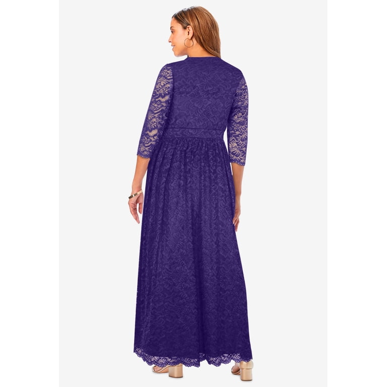 Jessica London Women's Plus Size Stretch Lace A-Line Dress - V-Neck, Three-Quarter Sleeves, Machine Washable