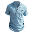 thumbnail image 6 of Men's Casual Button Up Shirt Polyester Blend | Short Sleeve Stand Collar With Breathable Fabric Beach Shirt | Sun Protection Vacation Tops Comfortable Daily | Zenithor,Sky Blue XL, 6 of 8