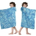 thumbnail image 4 of Blue White Tie Dye Swirl Pattern Hooded Bath Towel，50"x30" for Ages 3 To 12 Kids, Quick Dry Lightweight Soft Microfiber Hood Beach Towel Cover Up for Kids, 4 of 7