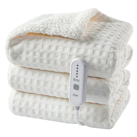 Dowin Electric Blanket Full Size - Heated Waffle Fleece Heating Warming Blankets with Auto Shut off for Couch Office Chair Bed Adults Fuzzy Cozy Machine Washable 72x84 Beige