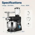 thumbnail image 4 of SPECSTAR 6 in 1 Multifunctional Stand Mixer with 8.5 Quart Stainless Steel Bowl, 660W 10 Speed Tilt-Head Meat Grinder, Juice Blender, Vegetable Slicer, Pasta and Cookie Maker, Black, 4 of 7