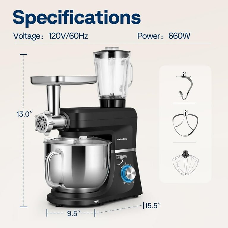 SPECSTAR 6 in 1 Stand Mixer, 8.5 Quart Stainless Steel Bowl