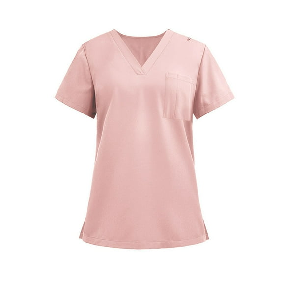 Scrubs For Women, Ladies' Lightweight Solid Color V Neck Pocket Side Slit Short Sleeved T Shirt 4Th Of July Tops Women Scrub Stretchy Outfits Tops Tank Outfit Tank Tops (L, Pink) ZMTing