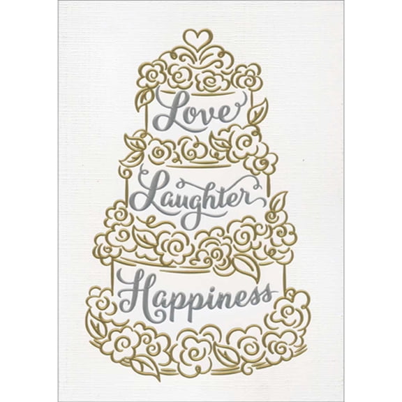 Avanti Press Love, Laughter, Happiness: Silver and Gold Foil Swirls Floral Cake Congratulations Wedding Card
