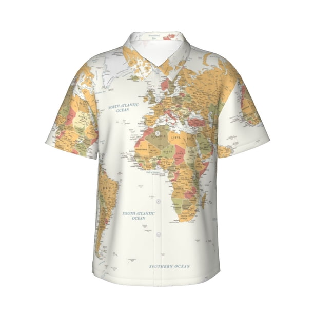 Balery World Map 1 Camisas hawaianas de manga corta para hombre, camisas playeras de corte holgado, camisas de vacaciones con botones,XX-Large