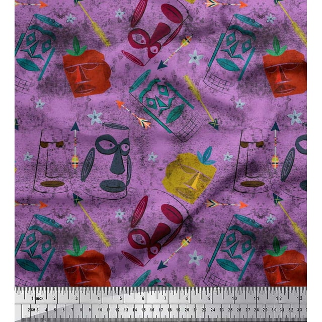 Soimoi Modal Satin Fabric Arrow & Mask African Print Fabric by the Yard 42 Inch Wide