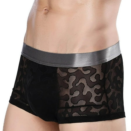 

Juebong Underwear for Men Clearance Under $10.00 Men s ice silk pattern flat angle perspective sexy boxer briefs Black XXL