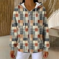 thumbnail image 5 of Womens Plaid Jackets Hooded Full Zip Drawstring Cardigan Loose Stylish Casual Ribbed Hoodie Outwear With Pockets (XL, Navy), 5 of 7