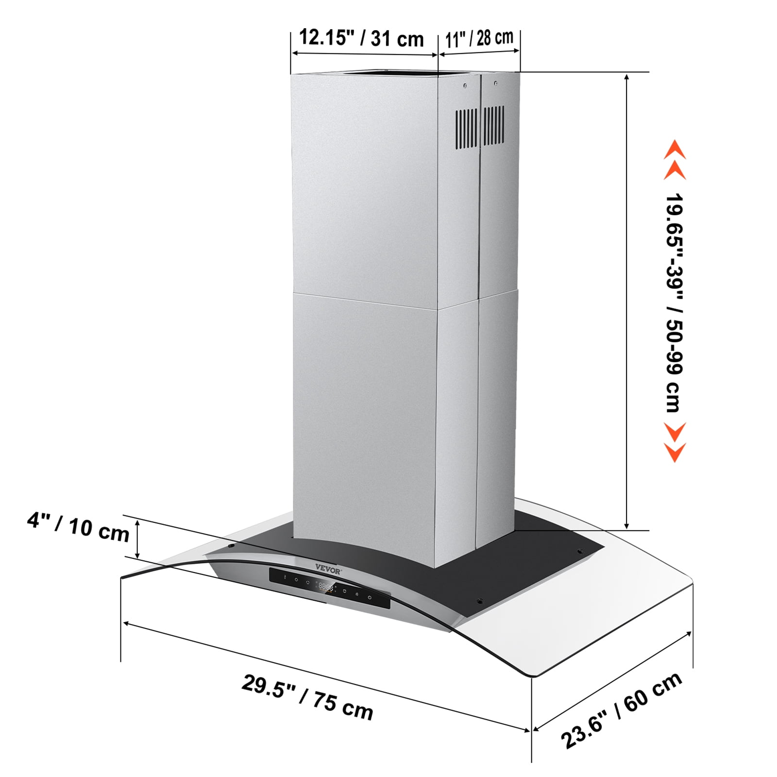 VEVOR Range Hood, 30 inch Chimney-Style Ceiling Mount Vent, 800 CFM Stainless Steel Kitchen Stove Hood with Gesture & Touch Control, LED Light, Baffle Filters, Ducted/Ductless Convertible