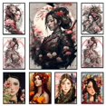 thumbnail image 2 of Póster y impresiones de mariposas y chicas de anime con flores samuráis japonesas modernas, impresión en lienzo, arte de pared, imagen para decoración de sala de estar y estudio, 2 of 5