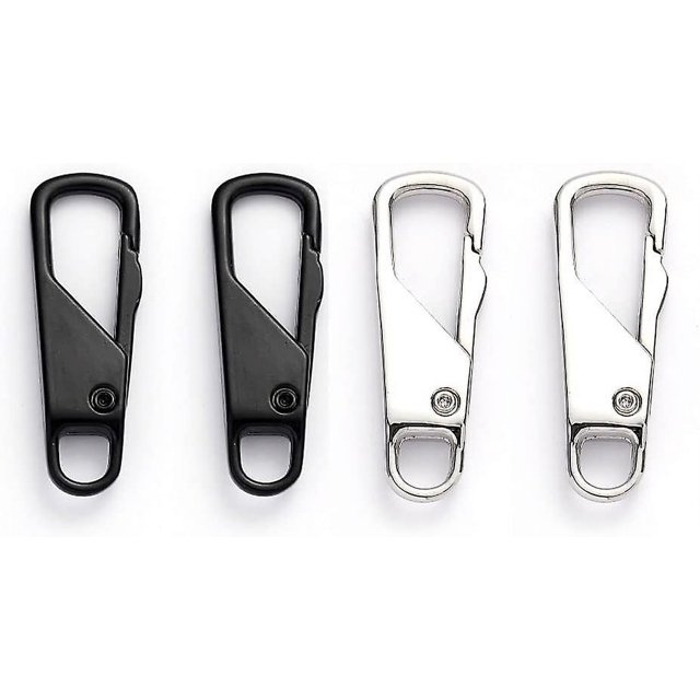 Reemplazo de tiradores de cremallera de metal, reparación de tirador de cremallera universal para maleta, equipaje, chaqueta, mochilas, botas (2 plateados + 2 negros)