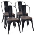 thumbnail image 1 of Costway Set of 4 Dining Side Chair Stackable Bistro Metal Wood Stool Black, 1 of 10