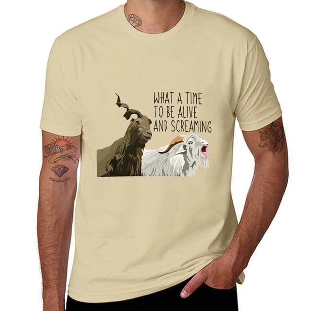 Nuevo, qué momento para estar vivo y cabras gritando, camisetas negras, camisetas de anime, camisetas de gran tamaño para hombres