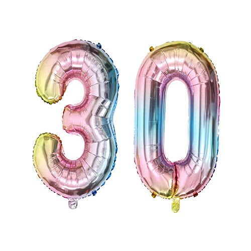 40inch Number 30 Balloons 30th Birthday Decoration Rainbow Color Jumbo ...