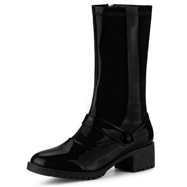 Hebilla para mujer Tacones gruesos Botas a media pierna Botas de combate negras EU 37