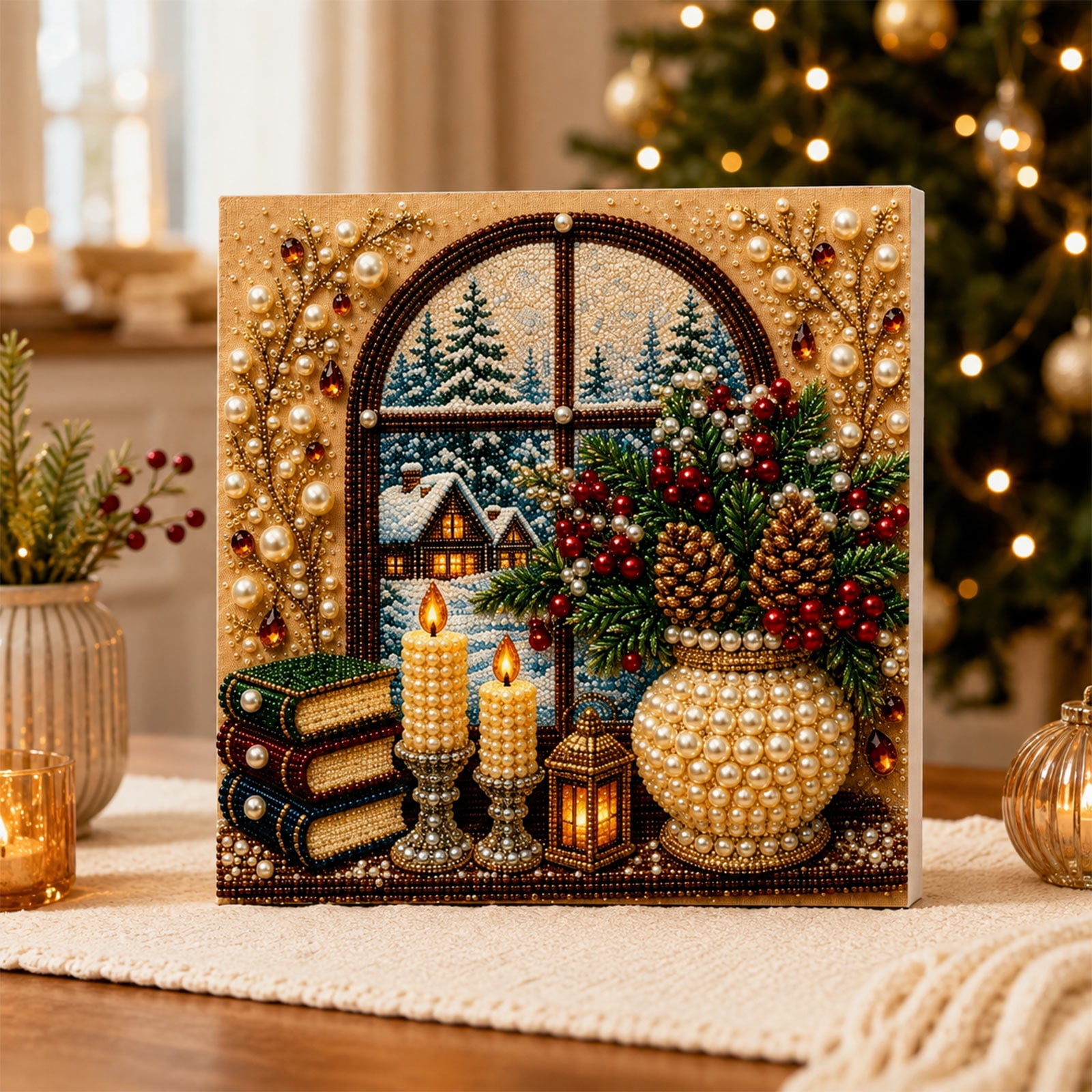Christmas Pearl Rhinestone Craft Kit 3D Beads Art Craft for Adults Home Wall Decor Gift,B