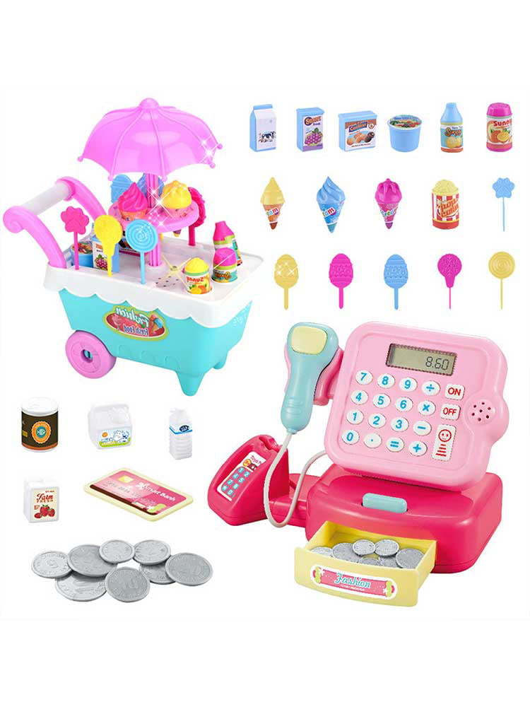 Supermarket Till Kids Cash Register Toy Gift Set Child Girl Shop Role Play Pink 