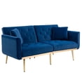 thumbnail image 2 of Velvet Sofa, Accent Sofa with Adjustable Backrest, Armrest, Loveseat Sofa with Rose Gold Metal Feet, Folding Sleeper Sofa Couches for Living Room Bedroom Office, Navy, 2 of 7