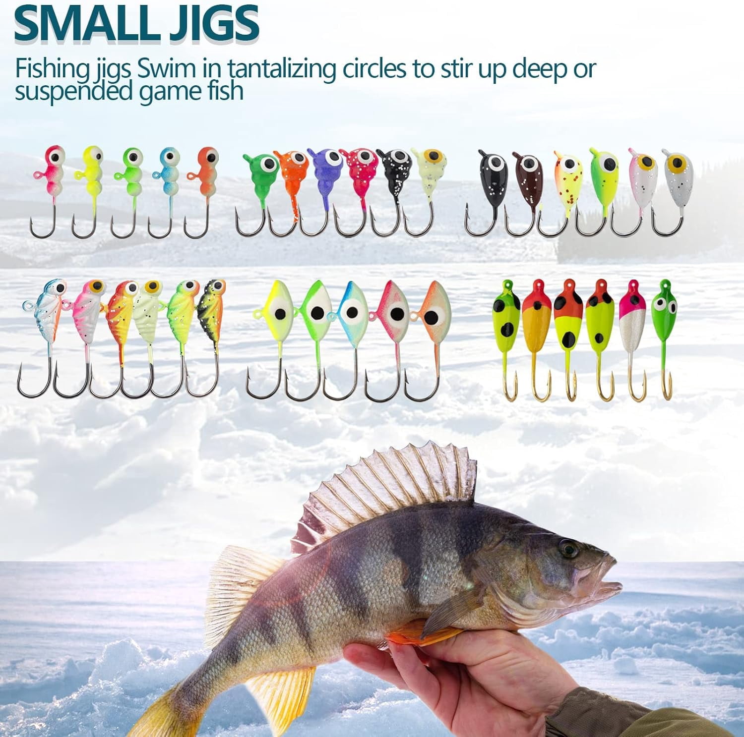THKFISH Fishing Lures Ice Fishing Jigs 38/40PCS Ice Fishing Gear Jigs Head Panfish Crappie Jigs Ice Fishing Jigging Lures Kit for Panfish,Crappie, Walleye