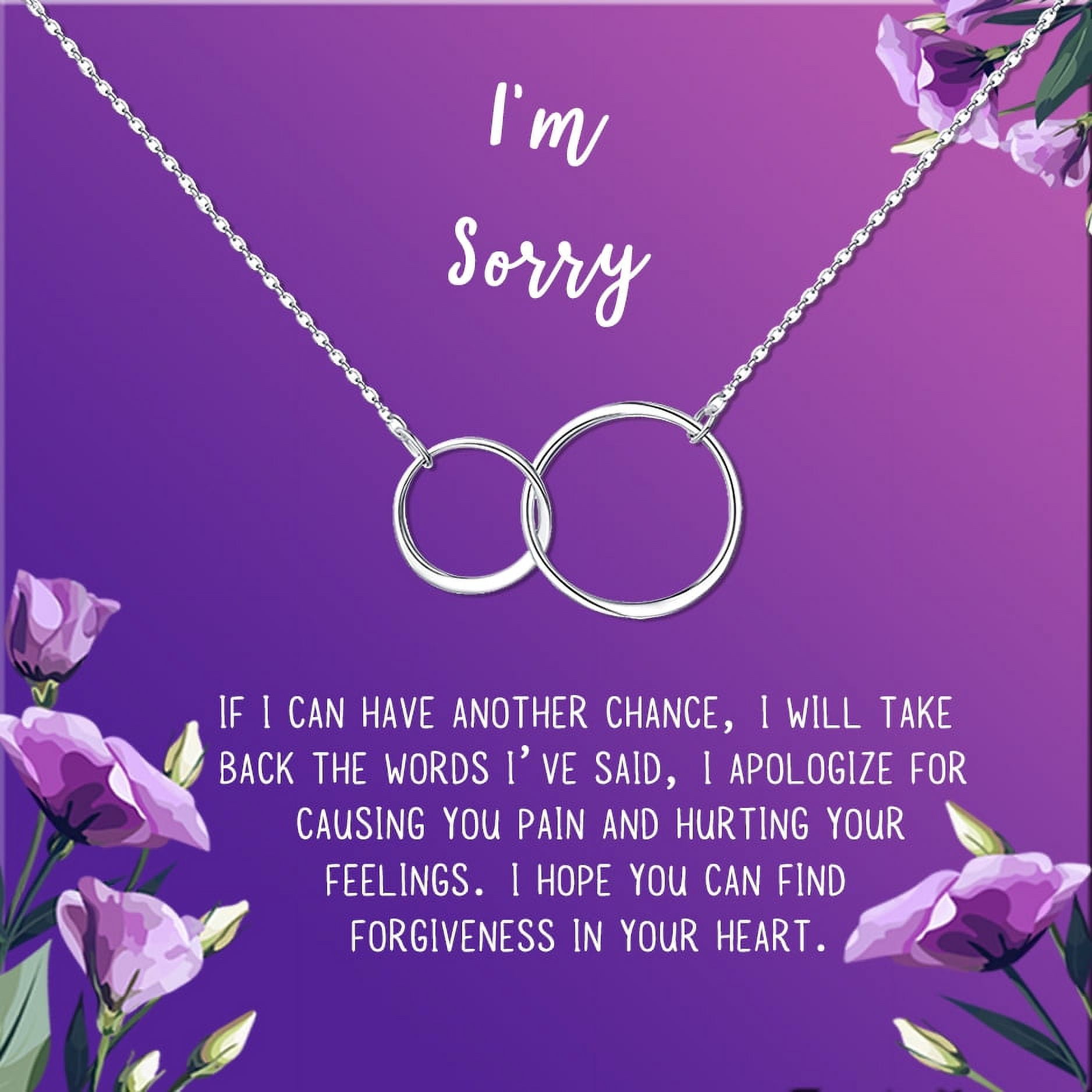 Anavia I'm Sorry, Apology Gift Card Necklace, Apology Gifts for Her, Sorry Quote Apology Gifts for Wife, Forgiveness Gift for Girlfriend-[Silver Infinity Double Ring, Royal Purple Gift Card]