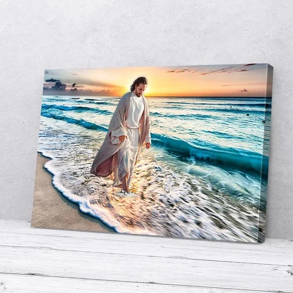Kna Prints - Jesus Walking Along The Beach, Wall Art Print For Home Decor, Living Room, Bedroom, Office, UNFRAMED-8x12