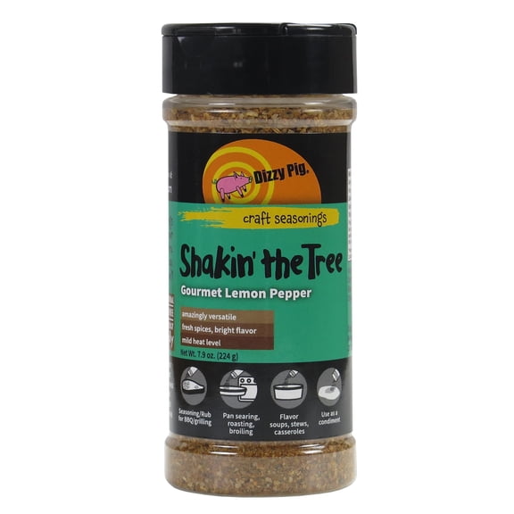 Dizzy Pig Shakin' the Tree Gourmet Lemon Pepper Seasoning Rub (8oz Shaker) - Seasons 30+lbs of Food - Hand Made in the USA - MSG Free, Gluten Free H1